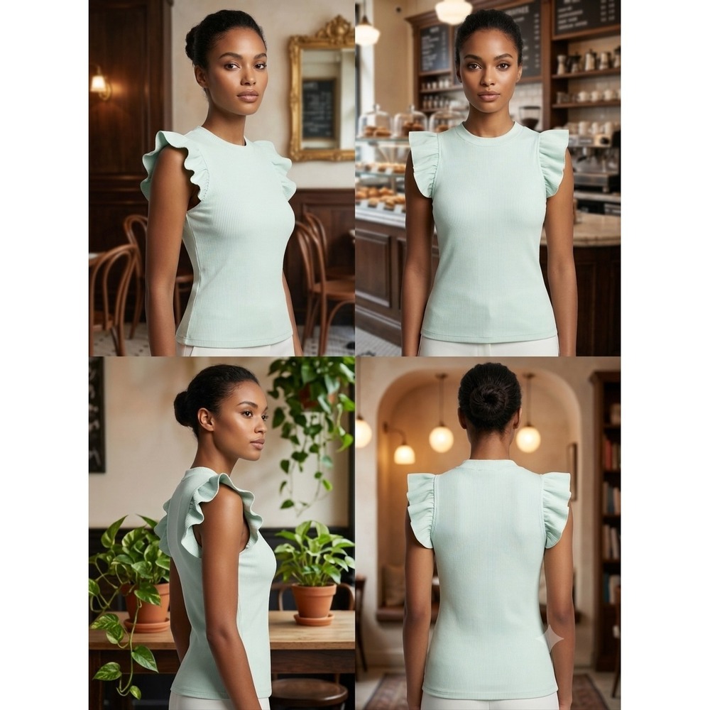 Blue Rain x Francesca's Top Womens M Mint Green Ribbed Stretch‎ Ruffle Sleeve